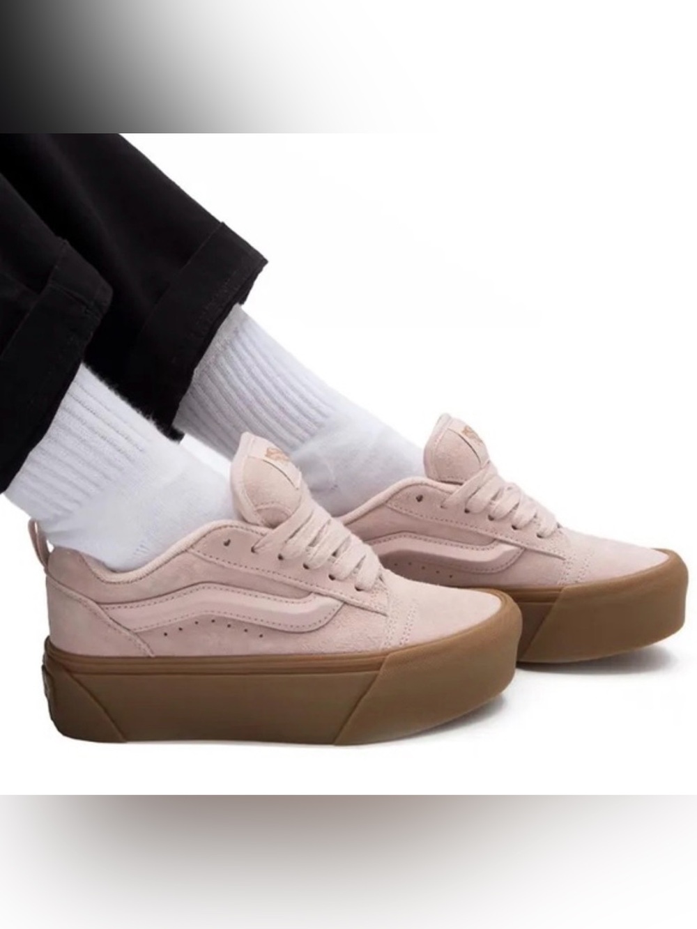 Vans light pink and gum sole platform-style Vans Knu Stack sneaker